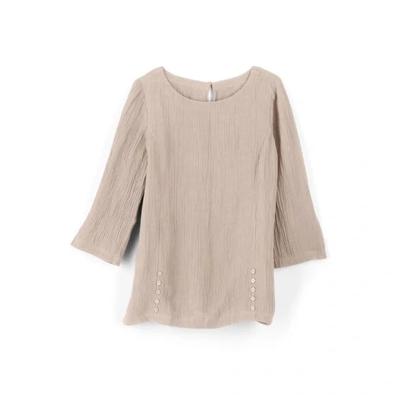 Soft Surroundings Oceo Crinkle Gauze Tunic and Gauze Pants Set Pebble Taupe S